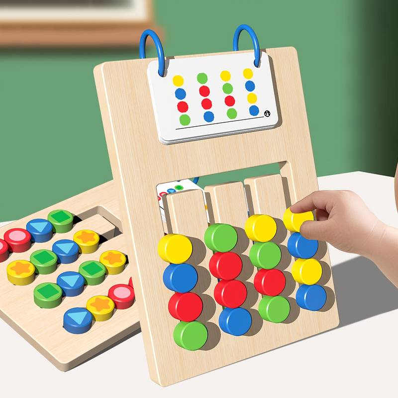 Jeu en Bois Montessori – Roulement à Billes et Cartes Modèles pour Enfants 2-6 ans
