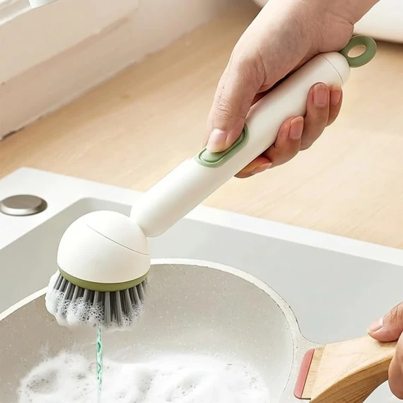 Brosse à Vaisselle Ergonomique 2-en-1 avec Distributeur de Savon Intégré et Tête Rotative à 360°