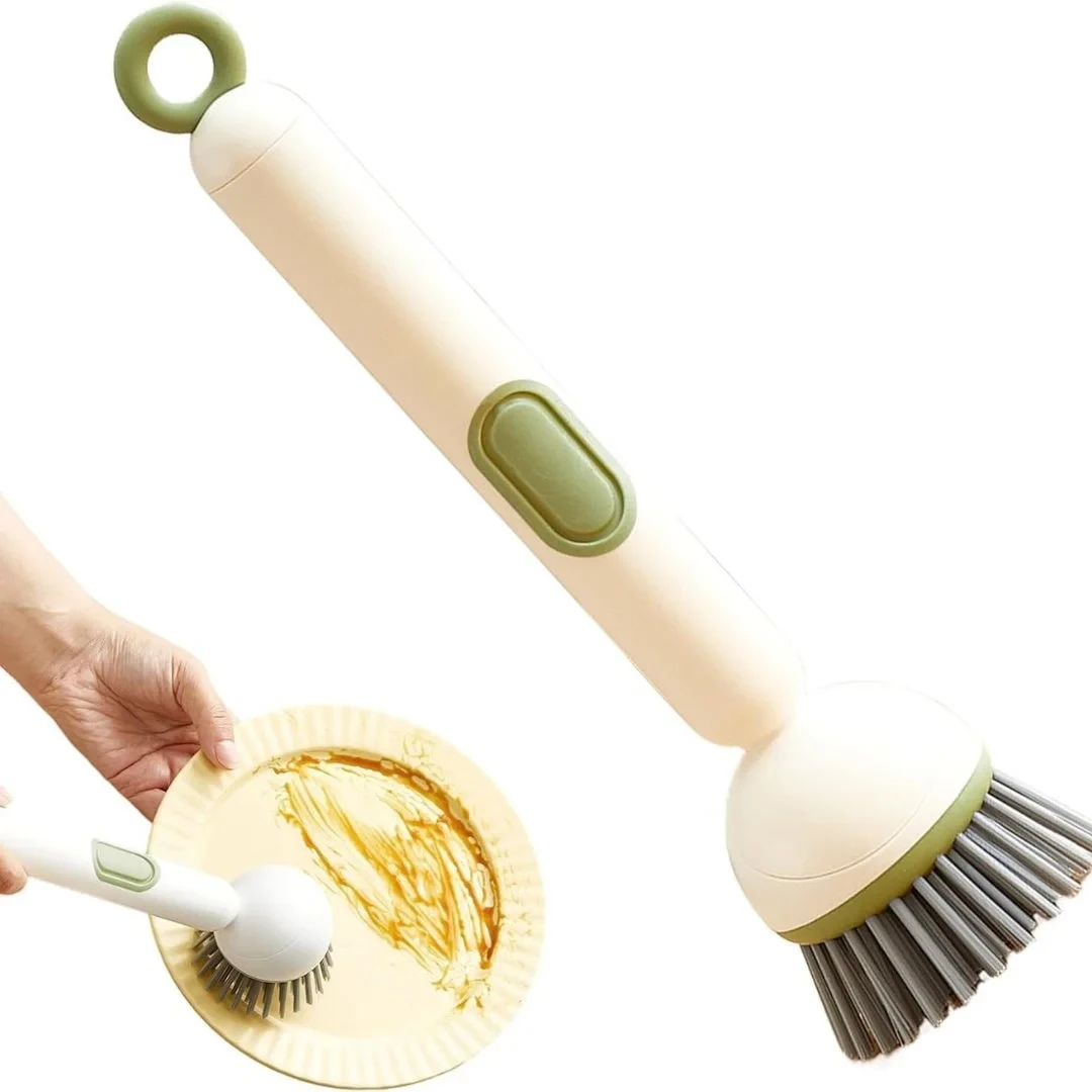 Image galerie 1 - Brosse à Vaisselle Ergonomique 2-en-1 avec Distributeur de Savon Intégré et Tête Rotative à 360°