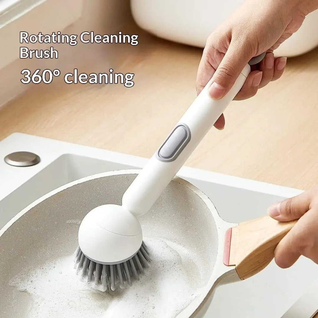 Image galerie 2 - Brosse à Vaisselle Ergonomique 2-en-1 avec Distributeur de Savon Intégré et Tête Rotative à 360°